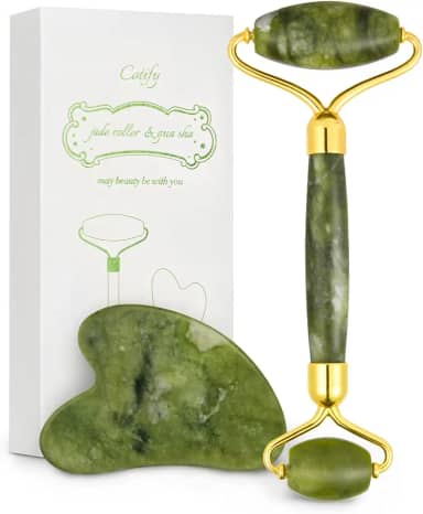 Conjunto de rolo de jade e Gua Sha, rolo facial, rolo facial antienvelhecimento Cotify, ferramenta massageadora de beleza de jade verde natural, ferramenta de cuidados com a pele para rosto, pescoço,