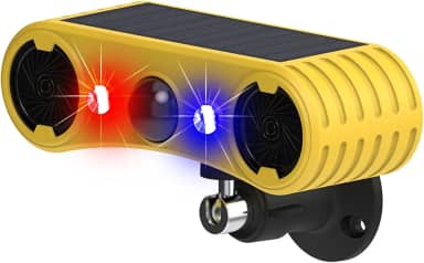 HULPPRE Alarme solar com sensor de movimento externo - 13 sons incluindo cachorro latindo e tiro, 2 * 130 db criador de ruído alto, 4 modos, luz estroboscópica ativada por movimento vermelho e azul