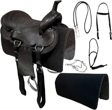 Sela Americana Preta Simples para Cavalgada E Passeios Completa Com Manta e Freio Inox