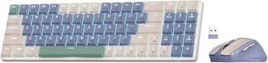 Kit Mouse e teclado mecânico sem fio Redragon BS-8772 CB Creme e Azul