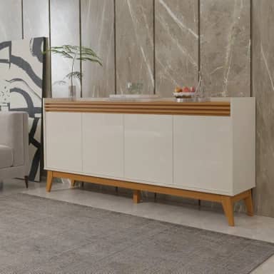 VIA NOSSA - Buffet Aparador Ripado 4 Portas com Pés de Mdf Astúrias 180cm