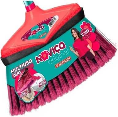 Noviça - Vassoura Original com Cabo, Multicolorido (Verde, Rosa e Laranja), Bettanin