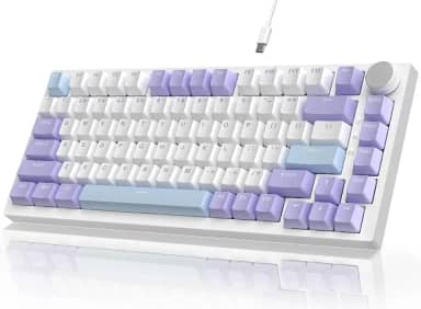 ATTACK SHARK x AJAZZ AK820 Teclado mecânico para jogos RGB com fio e botão CNC,layout 75% ANSI,junta de 82 teclas,5 espumas de absorção de som,interruptor linear hot-swap,para PC MAC (Azul Roxo)