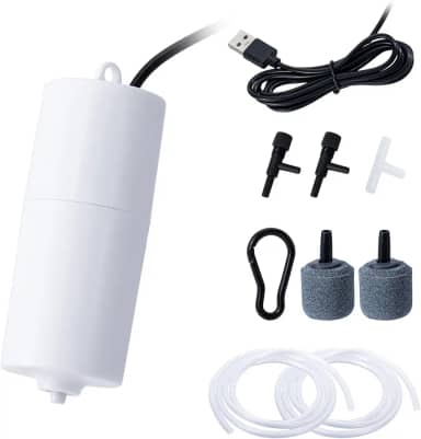 Kit de bomba de ar USB para aquário, bomba de ar ultra silenciosa, mini borbulhador de aquário aerador portátil com pedra de ar e tubo de silicone