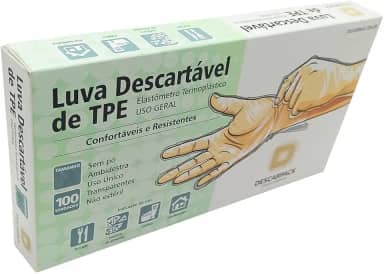 Luva Descartável de TPE Sem Pó Descarpack M | 100 Unidades | Transparente, Confortável e Resistente para Uso Geral