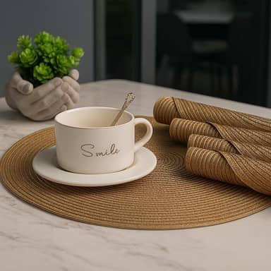 Kit 6 Peças Jogo Americano Redondo 38cm Mesa Posta Elegante Souplast Jantar Cozinha Café da Manhã Decoração Lanches (CAPUCCINO 6UNID)
