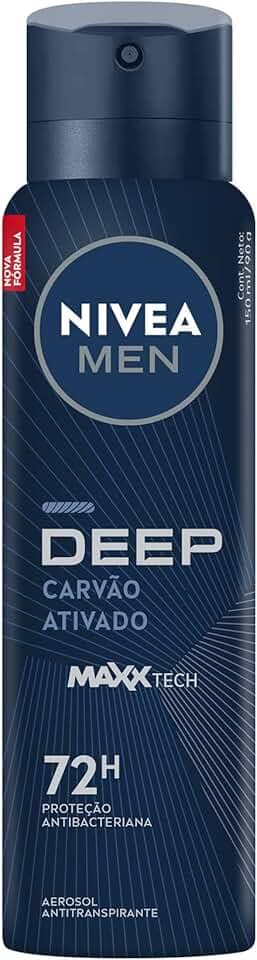 NIVEA MEN Desodorante Antitranspirante Aerossol Masculino Deep Original - Proteção prolongada de 48h, fórmula com carvão ativado, combate impurezas, antibacteriano, perfume prolongado
