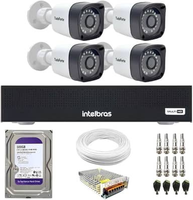 Kit 4 Câmeras Segurança Full HD DVR Intelbras 4 Canais Com HD Completo