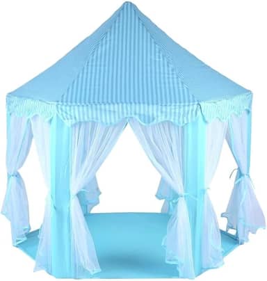 Barraca Infantil Castelo, Tenda Dobrável com Luzes, Tecido Oxford, 130x130x100cm, Casinha Toca Iluminada, para Crianças (AZUL)