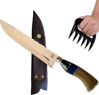 Faca Churrasco Artesanal Picanheira 8” Aço Inox 420C | Cabo Madeira ou Híbrido | Bainha Couro | Caixa Presente | Garra de Urso | Linha Luxo JWP