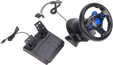 Volante para Jogos Com Rotação de 180 Graus Multifuncional 3 Em 1, Pedais para Volante de Corrida, PC