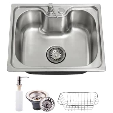 Cuba Cozinha Gourmet Aço Inox 201 50x40cm Quadrada Escovada SOFTINOX Embutir ou Sobrepor — Kit Cuba com Dispenser, Cesto Escorredor e Válvula