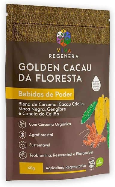 GOLDEN CACAU - CÚRCUMA LONGA ORGÂNICA+CACAU CRIOLLO+MACA NEGRA+ CANELA DO CEILÃO - 60 G