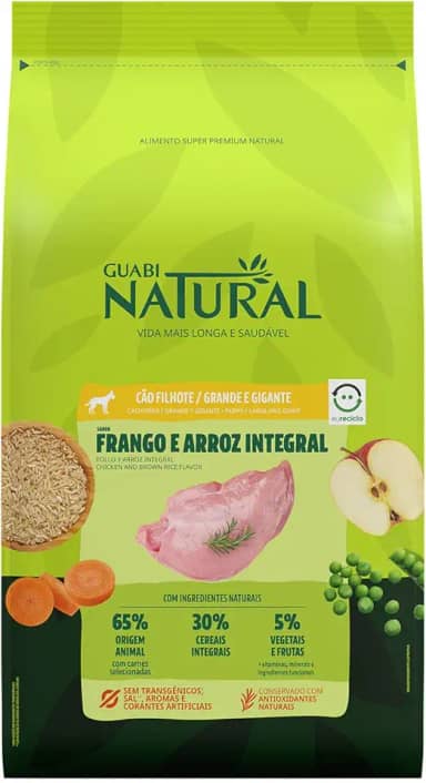 Guabi Natural Ração Cães Filhotes Grande E Gigante Frango E Arroz 12Kg