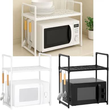 Rack Organizador de Cozinha Micro-ondas Multifuncional, Suporte para Utensílios, Pratos, Copos e Temperos, Design Moderno, Prateleira Plástico e Metal