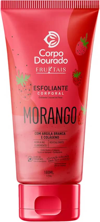 Corpo Dourado Fruktais Esfoliante Morango e Colágeno 180g | Firmeza e Luminosidade | Ativos Rejuvenescedores e Argila Branca