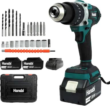 Hanabi Parafusadeira e Furadeira Motor Brushless com Impacto 21V Sem Fio 80N.m, 1700 RPM com LED Kit Parafusadeira Eletrica Com 2 Baterias de 4,0Ah 13mm