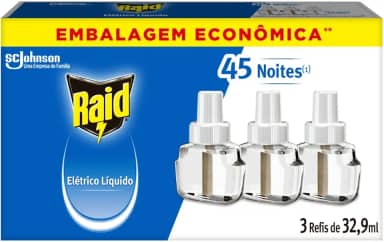 Raid Repelente Eletrico Líquido Refil, Até 45 Noites de Proteção, 3 unidades de 32,9ml