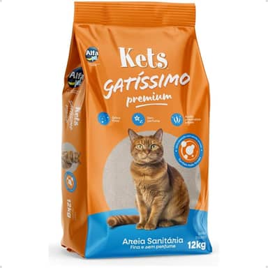 Areia Higiênica Sanitária Grão Fino Para Gatos 12kg Kets Gatissimo Sem Perfume Premium Natural Alfa Pet