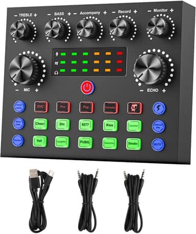 Placa de som externa USB portátil com transmissão ao vivo, placa de áudio