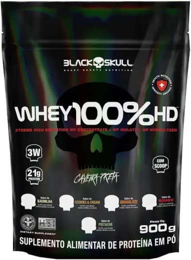Refil Whey 100% Hd Chocolate 900G, Black Skull