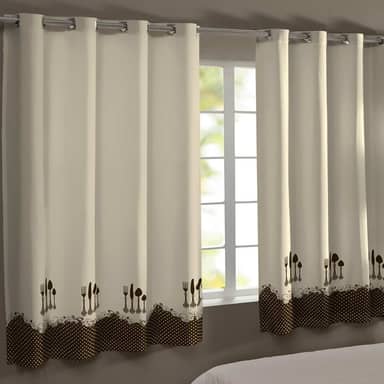 Cortina de Cozinha Estampada Gorgurinho 3,00m x 1,50m Com Ilhós (Talheres)