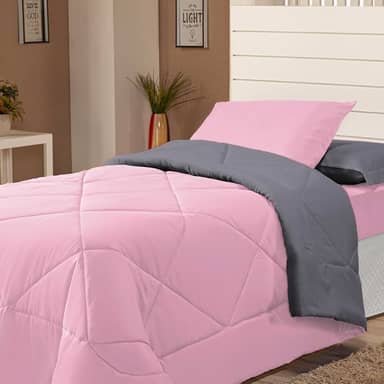 Edredom Avulso Solteiro Coberdrom Cobertor Margarida (Rosa e Cinza)