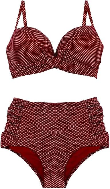 Biquíni Plus Size com Bojo Estampado Calcinha Modeladora Disfarça Barriga Cores Variadas BIQ 3306 (BR, Numérico, 52, Plus Size, Vermelho)