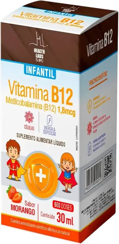 Vitamina B12 Infantil 30ml Morango - Health Labs