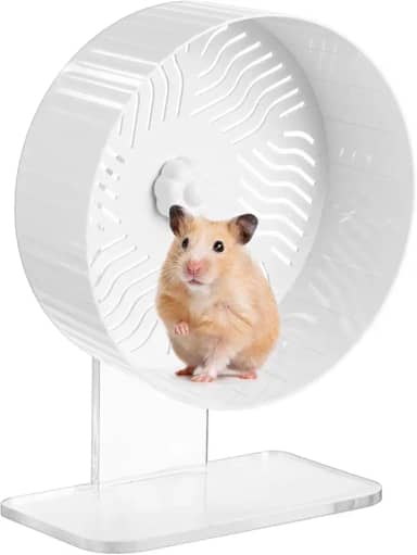 Roda silenciosa para hamster, roda de exercícios para hamster com suporte de acrílico ajustável, roda de exercícios para hamster para gerbil, sírios e anões, chinchila e mais pequenos animais hamsters