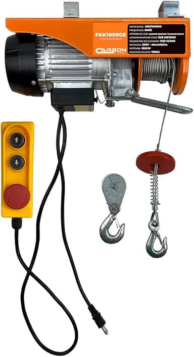 Guincho Talha Elétrica 500 a 1000KG 220V 12 Metros de Elevação FAK1000GE Carbon Fak