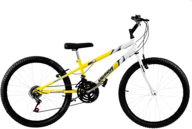 Bicicleta de Passeio Ultra Bikes Esporte Bicolor Rebaixada Aro 24 Reforçada Freio V-Brake – 18 Marchas Amarelo/Branco
