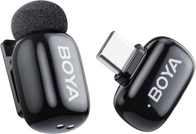 BOYA Mini microfones sem fio para iPhone 15-16/Android/PC com plugue USB-C, cancelamento de ruído AI de 3 níveis, trocador de voz, bateria de 100 metros 6h para gravação de vídeo, podcast, entrevista