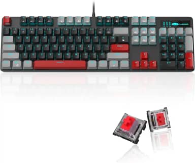 MageGee Teclado mecânico para jogos, 104 teclas, azul retroiluminado, com interruptores vermelhos, teclas duplas, teclado mecânico com fio USB para laptop, desktop, PC gamer (cinza e preto)