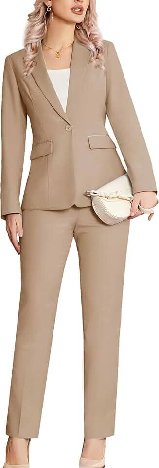 Conjunto feminino de 2 peças com lapela entalhada com um botão, ajuste justo, negócios, escritório, smoking, calça blazer