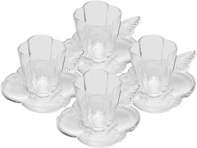 WOLFF - Conjunto 4 Xícaras de Café de Vidro com Pires Butterfly 80ml