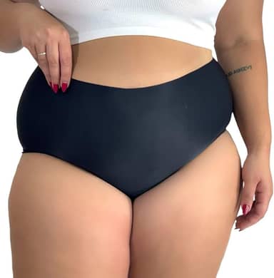 Kit 3 Calcinha Box Plus Size Corte a Laser sem Costura Lucia Cós Alto Usar com Roupa Justa Não Marca