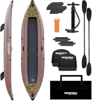 WONITAGO Caiaque inflável de PVC com piso de ponto de gota, caiaque de turismo recreativo com pá de caiaque, bomba de mão e bolsa de transporte, 1-2 pessoas