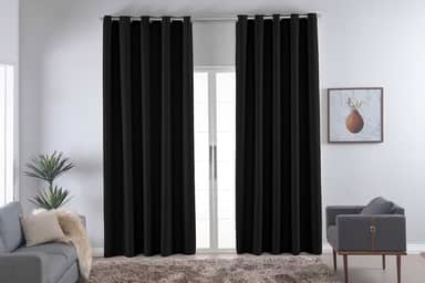 Cortina Blackout Térmica Vários Tamanhos com Ilhós Cromado | Anti Luz e Frio | Tecido Grosso para Quarto e Sala | Decoração Sofisticada e Funcional (Preto, 4,00m x 2,80m)