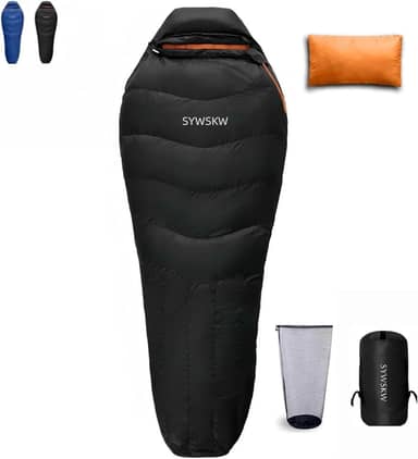 Saco de dormir de plumas com travesseiro para mochila, saco de dormir de 220 x 85 cm, para adultos, adolescentes, jovens, acampamentos e caminhadas ao ar livre com penas de pato de 680 FP