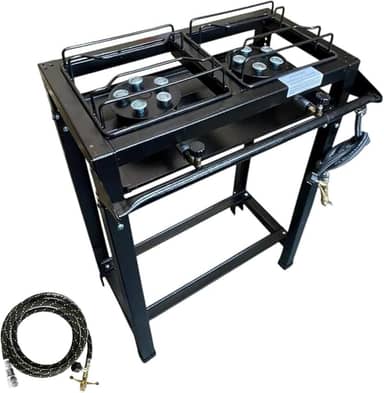 Fogão Industrial 2 Bocas Alta Pressão, 55x30cm, Base 80cm, Grelhas Removíveis, Preto