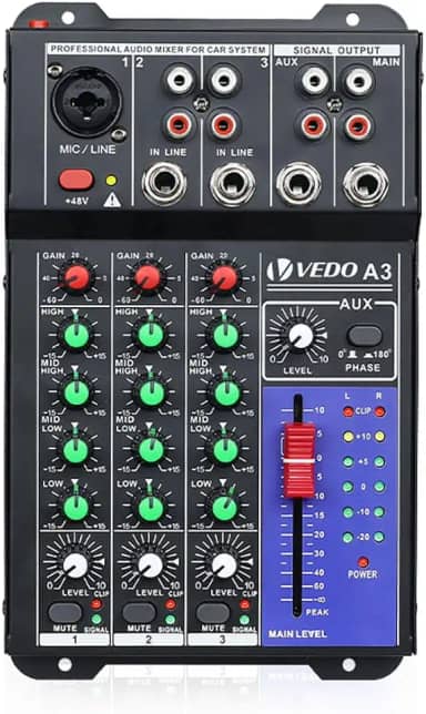 Mesa De Som 3 canais, Profissional Portátil Mixer Bluetooth Automotivo C/Equalizador 4 Bandas