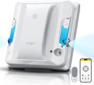 FMART Robô de limpeza de janelas W7 – spray ultrassônico de bicos duplos, sucção de 4000Pa, planejamento de caminho de IA, detecção de bordas, segurança antiderrapante, robô limpador de janela de