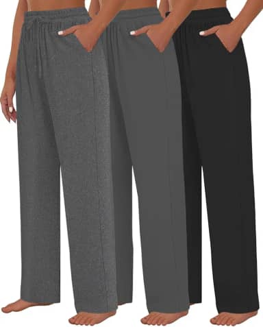 Pacote com 3 calças de moletom femininas para ioga, calças de moletom com cordão e bolsos confortáveis