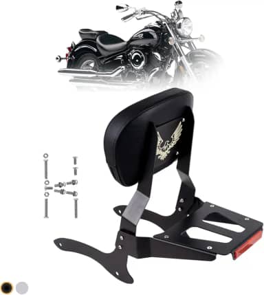 Kinglemc Powersports Sissy Bar com suporte de bagagem de encosto para Yamaha Vstar 1100 XVS 1100 Classic Custom 1998 a 2016 (preto, não cravejado)