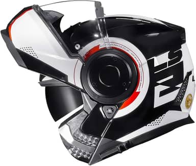 Capacete Escamoteavel LS2 Scope Arch Branco e Vermelho Brilhante Articulado Robocop