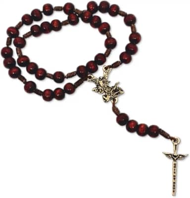 Terço São Miguel Arcanjo Com Novena Guia Impresso Em Madeira Espada Do Combate