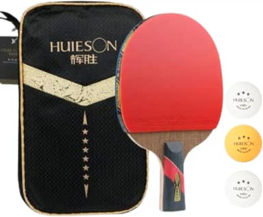 Raquete Tênis de Mesa Ping Pong Huieson 6 Estrelas Classineta Carbono Profissional + Capa Raqueteira + 3 Bolas 3 Estrelas Oficiais