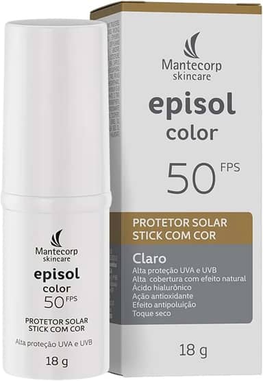 Mantecorp - Episol Color Stick Claro FPS 50 – Protetor solar em bastão com efeito maquiagem – Alta proteção UVA UVB e luz visível