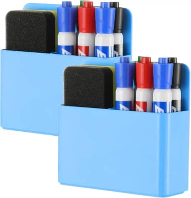 Camelmother 2 marcadores magnéticos para quadro branco apagável a seco para escritório, geladeira, sala de aula, essencial (azul)